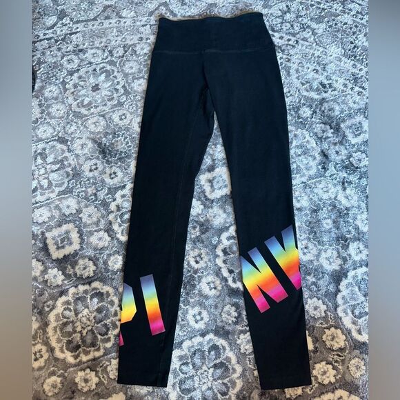 PINK Victoria's Secret Yoga (XS) Black Leggings with Ombre Rainbow Pattern Logo - Picture 1 of 4